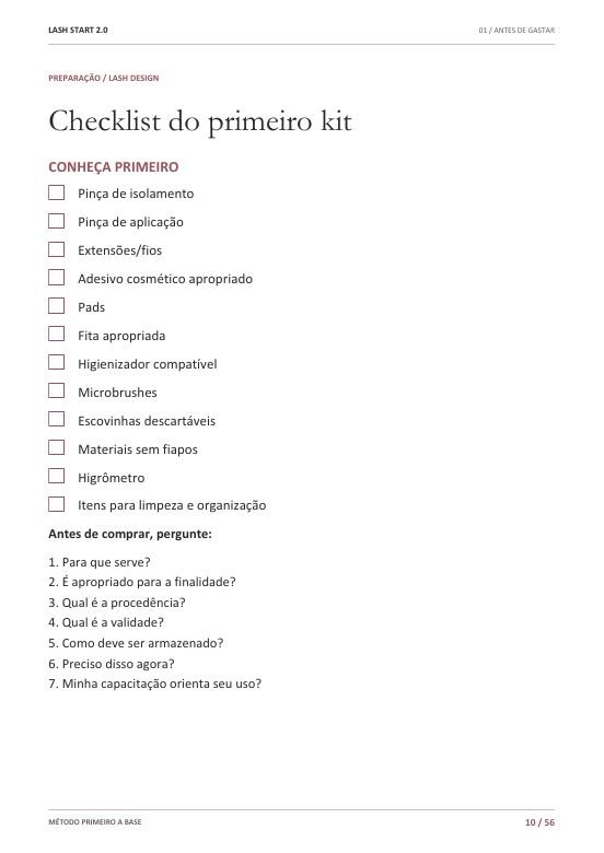 Página real: Checklist do Primeiro Kit